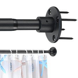 Shower Curtain Rod, Closet Rod 21-32 Inch，Adjustable Heavy Duty Shower Rods for Bathroom Wall Mounted Permanent Industrial Shower Curtain Rod Rust Proof Stainless Steel Black