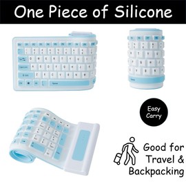 King Mills Waterproof Flexible Foldable Wireless Roll Up Keyboard Made of Silicone, Ideal as Spare Keyboard, Kids Computer Keyboard (Blue, Wireless)