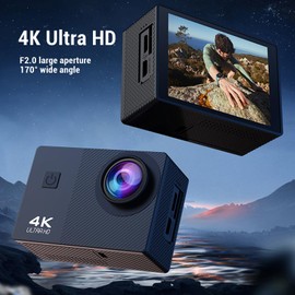 Action Camera 4K, HD Wide Angle Camera with 2 Inch IPS Screen, Versatile Small Wearable Video Camcorder Anti Shake with Components for Cycling