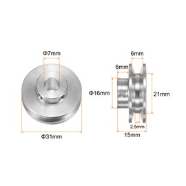 QUARKZMAN Set of 2 V-type pulleys 7 mm bore 31 mm outer diameter single groove aluminium alloy for 3-5 mm PU round belt motor shaft drill