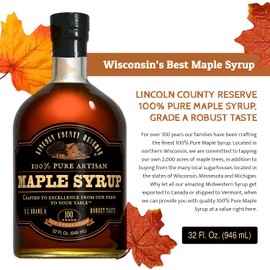 Lincoln County Reserve 100% Pure Maple Syrup with Robust Taste - 100% Pure Artisan Maple Syrup - Made in the USA,32 oz Glass Bottle