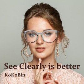 KoKoBin 3 Pack Women Round Reading Glasses，Blue Light Blocking Spring Hinge Fashion Readers +2.0
