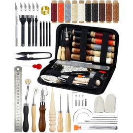 PLANTIONAL Leather Working Tools for Beginners: Professional Leather Craft Kit with Waxed Thread Groover Awl Stitching Punch for Leathercraft Adults Gifts 02