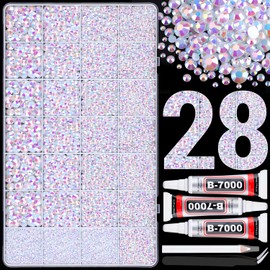 30000Pcs Resin Rhinestones for Bedazzling with 3Pcs B7000 Jewelry Glue, White AB Flatback Gems Rhinestones for Crafting, Clothing Tumblers Mugs Shoes Fabric Decor Nail Art