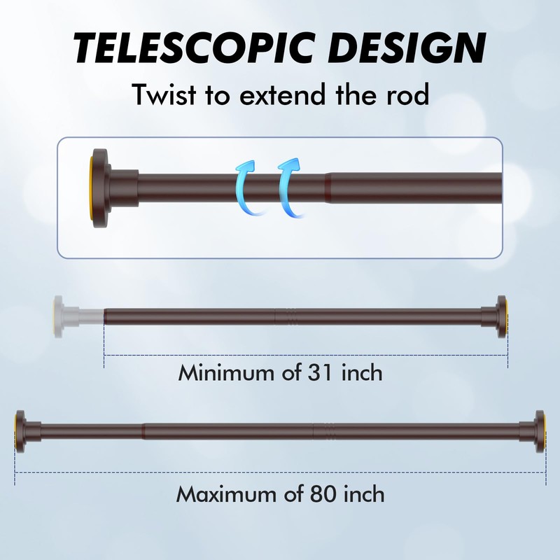 Ycinadou Bronze Shower Curtain Rod Tension 30 to 80 Inch,1