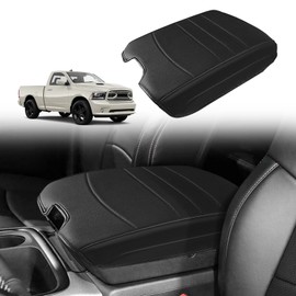 Muslogy Center Console Armrest Cover Compatible with Dodge Ram1500/2500/3500 2013-2018 Comfort Armrest Pad Arm Rest Cushion Vegan Leather Protector Regular Thick(Bucket Seat ONLY)