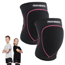 Rehband Knee Pads for Children, 1 Pair, Knee Protectors for Volleyball, Comfortable & High Protection, Children's Knee Guards for Indoor Sports, Colour:Black/Pink, Size:Small, Side:Pair