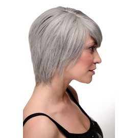 WIG ME UP 6082-51 Lady Wig Cosplay short long bob page side parting (of very long fringe) bright silver grey