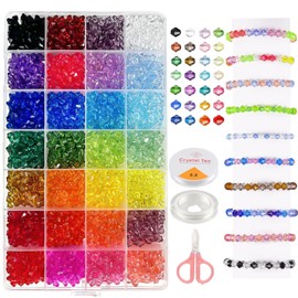 Moosono 2803 Pieces Crystal Beads, 6 mm Bicone Beads, Faceted Beads, Bracelet Beads Set for Earrings, Necklaces, DIY Crafts, Jewellery Making with Scissors and Thread