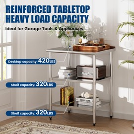 Chingoo Stainless Steel Work Table 24x30 Inch with 2 Adjustable Undershelves & Backsplash, Heavy-Duty Prep Table for Commercial Kitchen, Restaurant, Garage, Outdoor