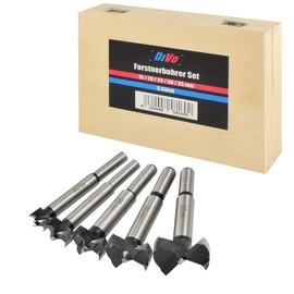Forstner Drill Bit Set 5 Pieces Diameter 15-35 mm in Wooden Box (Hinge Drill/Drill Hole Saw for Wood, Plastic, Plywood/Circular Arc/Dowel Drill)