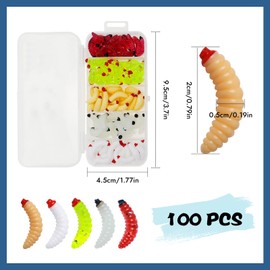 Riceel Artificial Bait Worms Fish, Pack of 100 Plastic Fishing Baits, Plastic Worms Bait for Trout, Crappie, Bread, Worms, 2 cm