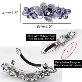 1 Count Large Premium Hair Barrette for Elegant Women Crystal Rhinestones Hair Clip for Professional Ladies French Flowers Barrette Spring Hair Barrette (Violet)