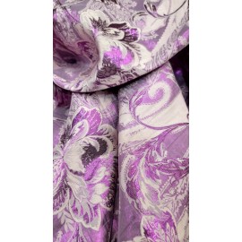 Divastyletextiles.com Fabric Sold By The Yard Magenta Floral Brocade Fabric Flowers METALLIC for Dress