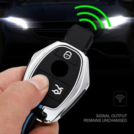 AUTOLUXE Premium Quality Zinc Alloy Car Key Fob Shell Cover with Keychain for Mercedes Models 2 Button Dark Grey