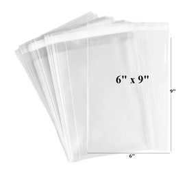 100 Pcs of Ultra Clear Resealable Cello/Cellophane Bags Great for Bakery, Candle, Soap, Cookie, Greeting Cards, and more by CuteBoxCo (6" x 9")