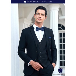 Hisden Men's Bow Tie, One-Touch Paisley Pattern, Bowtie, Chief Set, For Weddings, Hook Type, Easy On/Off, Gift, 01 Navy (Paisley)