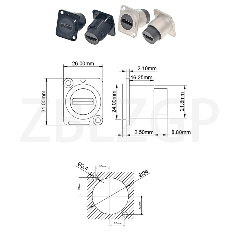 ZBLZGP HDMI Bulkhead Extension Socket D Type Panel Mount HDMI