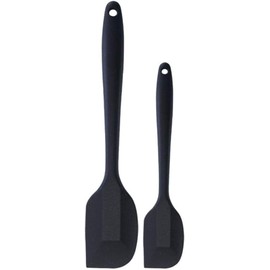 2 piezas Raspador de silicona Mango largo Crema de pastel de silicona de grado alimenticio Espátula Herramienta para hornear Barra de agitación Harina Hoja de resistencia a altas temperaturas para hornear Cocinar BBQ (Negro)
