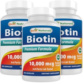 Best Naturals Biotin 10,000 mcg 200 Capsules (Pack of 3)