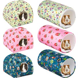 CroBlissful 6 Pieces Guinea Pig Hideout Set Warm Soft Rat Bed and Tunnel Washable Sugar Glider Toy Guinea Pig House Accessories for Hamster, Rabbit, Bunny, Small Animal