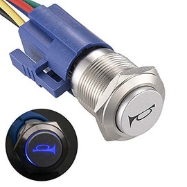APIELE 16mm 12V Momentary Speaker Horn Push Button Toggle Switch 0.63" Mounting Hole 1NO 1NC SPDT with Pre-Wiring Socket for Car Auto Motor (Blue)