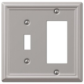 Amerelle 149TRBN 1TGL/1RKR BN WALL PLATE, Single Toggle/Single Rocker-GFCI, Brushed Nickel