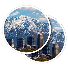 Vinyl Round Stickers (Set of 2) 10cm - Salt Lake City Utah USA Mountains for Laptops, Tablets, Luggage, Scrap Booking, Fridges #51962