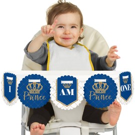 Big Dot of Happiness Royal Prince Charming 1rst Birthday Highchair Decor - I Am One - First Birthday High Chair Banner