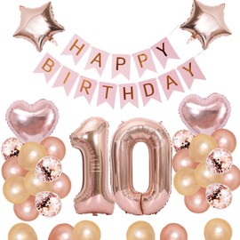 10th Birthday Balloons, Balloons, Decoration Set, Number Balloons, 10, Happy Birthday Garland, Heart Balloons, Confetti Balloons, Birthday Balloons, For Adults, Girls, Rose Pink