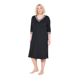 Ulla Popken Ladies Scalloped V-Neck 3/4 Sleeve Nightdress Black 50/52, black