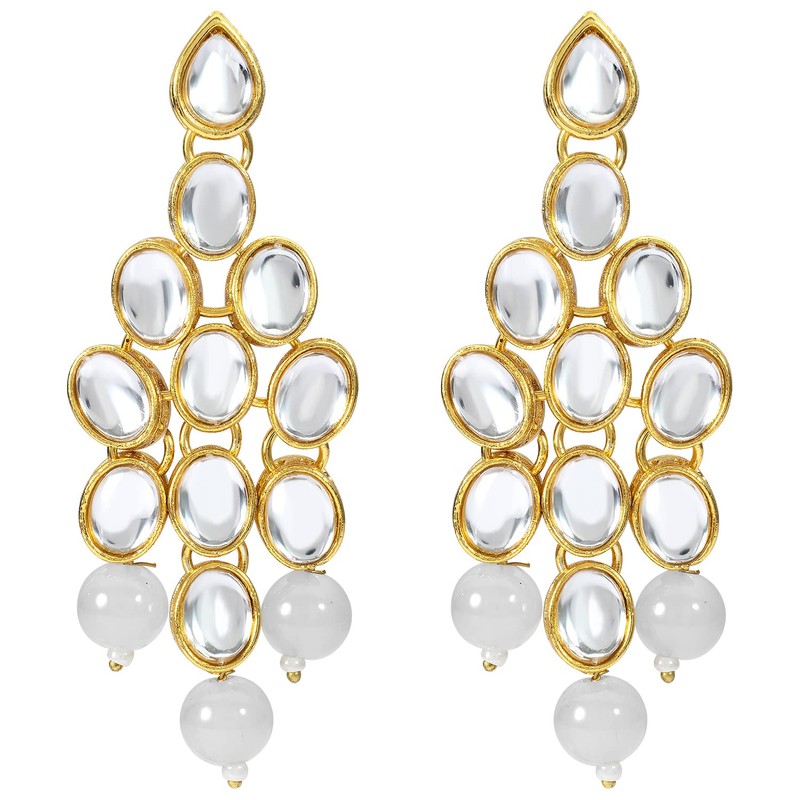 Aheli Kundan Pearl Long Multi Layered Collar Pendientes Set Joyería