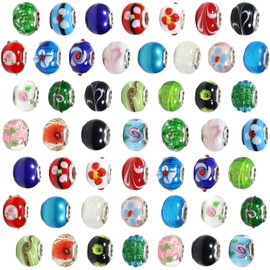 TOAOB 30pcs Mixed Colors Big Hole Beads Classic Glass Beads European Beads Murano Charms About 14mm Fit DIY Craft Jewellery Making