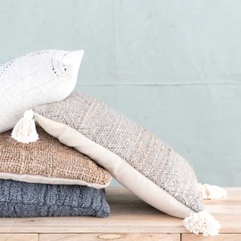 Creative Co-Op Stonewashed Silk and Woven Cotton Pillow, Charcoal