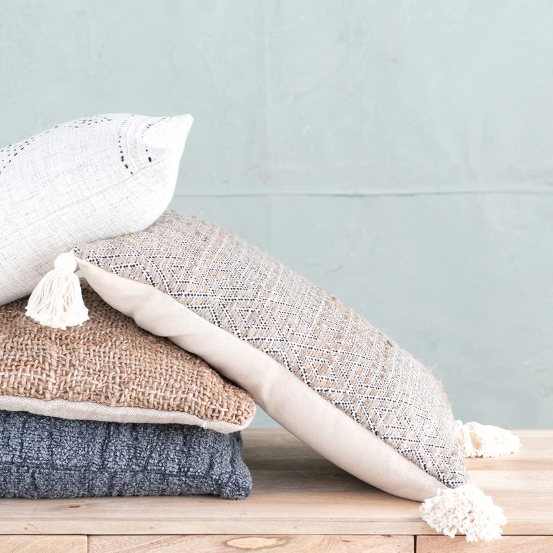 Creative Co-Op Stonewashed Silk and Woven Cotton Pillow, Charcoal