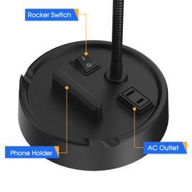 Energetic LED Desk Lamp with Phone Holder, Table Lamp with AC Outlet, Adjustable Flexible Gooseneck, 4000K, Eye-Care Reading Light for Bedroom, Study, Computer Desk, Living Room, Home Office, Black