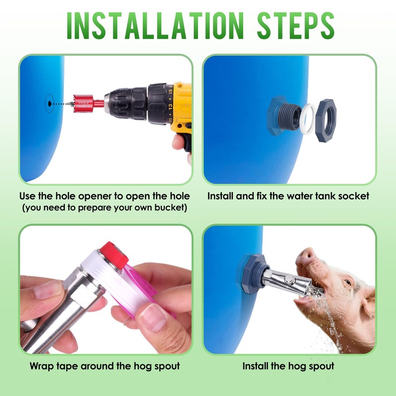 HHNIULI Automatic Pig Nipple Waterer Set with Brass Tank Connectors