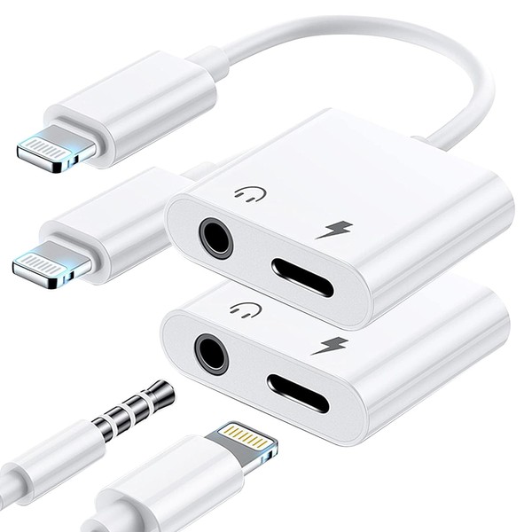 LIEZHUA 2 Pack Lightning to 3.5mm Headphone Jack Adapter, [Apple