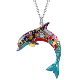 LONYOO Enamel Cute Dolphin Necklace Chain Pendant Zinc Alloy Jewellery Ocean Dolphin Gifts for Women Girls, Zinc Zinc enamel, No Gemstone