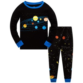 Popshion Boys Pyjamas Set Planet Toddler Clothes Kids Pjs 100% Cotton Nightwear Space Long Sleeve Sleepwear 2 Piece Outfit 4-5 Years