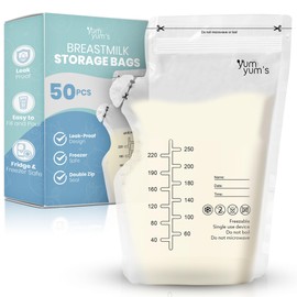Yum Yum's 50 Pcs Breast Milk Storage Bags 250ml – Disposable, No-Leak Milk Freezer Storage Pouches with Pour Spout for Breastfeeding – Ideal Breastmilk Storage Bags, Breast Milk Freezer Bags