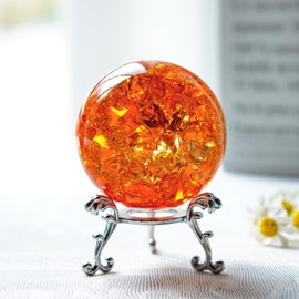 kanpura 2.3inch Amber Ice Cracked Ball Crystal Ball Fengshui Paperweight Glass Ball for Home Fish Tank Accessories Rockery Decor