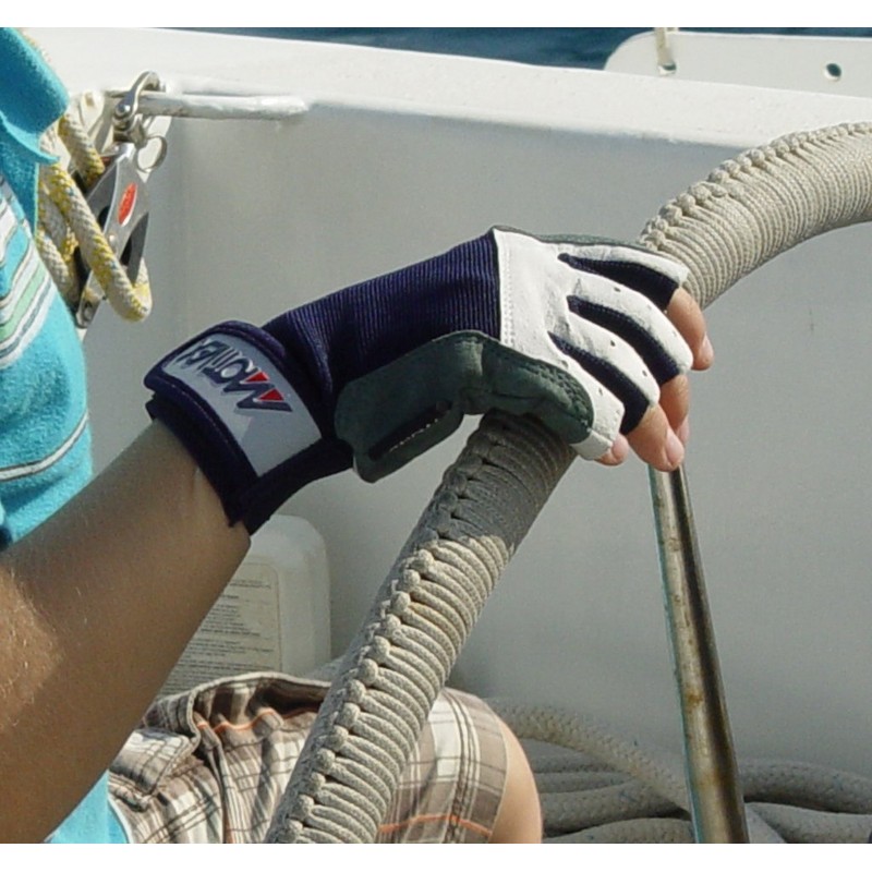MOTIVEX Segelhandschuhe Rückseite Elasthan alle Finger kurz, Blaugrau, L