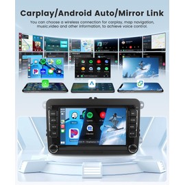 4G+64G Car Radio Stereo for VW Passat Jetta Tiguan Golf MK5 MK6 T5 EOS Polo, Android Rimoody 7'' Wireless Carplay Android Auto Mirror Link GPS 4G-WiFi BT 5.0 FM/AM/RDS DSP Camera