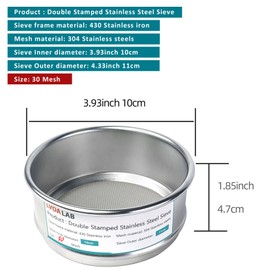 LVDALAB - Tamiz de laboratorio de malla de acero inoxidable 304, tamiz de prueba de apertura de malla 30 (0,6 mm), tamices de prueba de muestras de análisis estándar económico, para hogares de