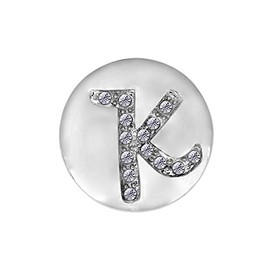 Quiges Women's Click Button 18 mm Chunk Silver-Plated Alphabet K Shiny Chunk for Press Stud Accessories, Copper, Cubic Zirconia