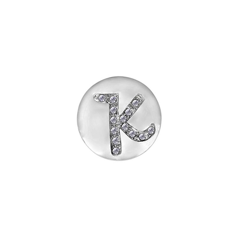 Quiges Women's Click Button 18 mm Chunk Silver-Plated Alphabet K