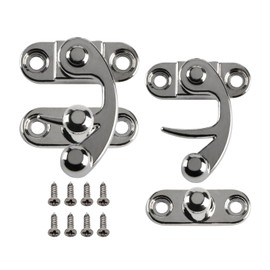 2 Pack Antique Lock Clasp 1.1 x 1.3inch, Right Latch Hook Hasp with Screws, Zinc Alloy, Mini Swing Arm Latch Plated for Jewelry Box Cabinet, Toolbox, Suitcase - Silver Tone