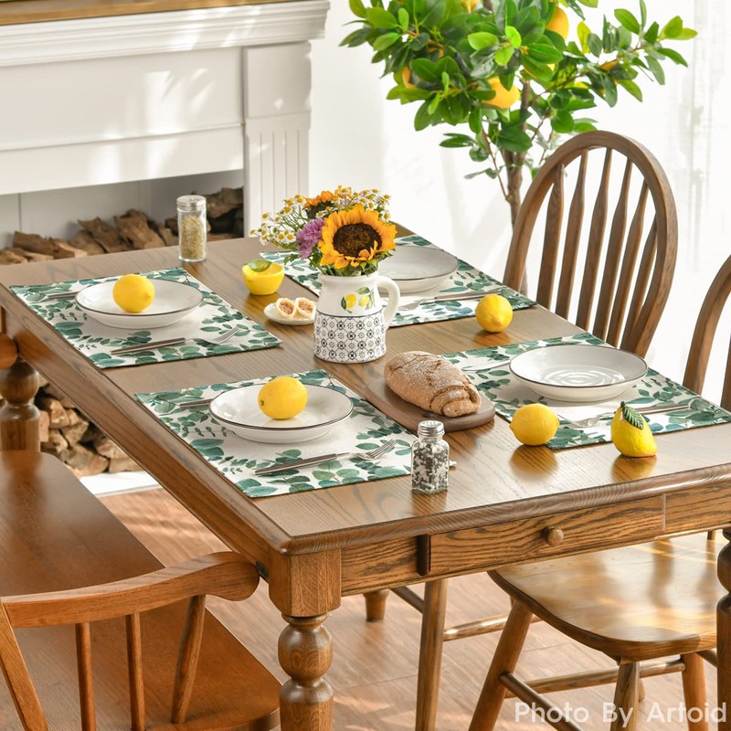 Artoid Mode Eucalyptus Leaves Summer Placemats Set of 4, 12x18