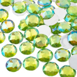 John Bead 200 Pieces 16mm, Peridot AB, Acrylic Round Flat Back Rhinestones for Jewelry Making, DIY Crafts, Nail Art, Face Makeup, Clothes